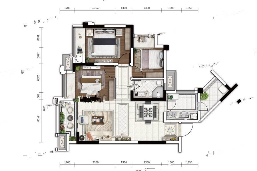 电建洺悦城3室2厅1卫92㎡户型图