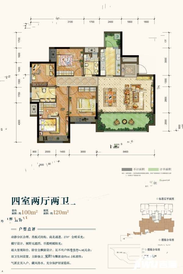 富力白鹭湾4室2厅2卫120㎡户型图