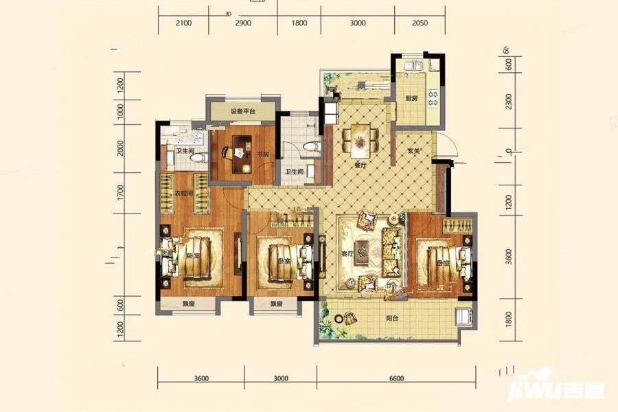 拓基江山郡4室2厅2卫124㎡户型图