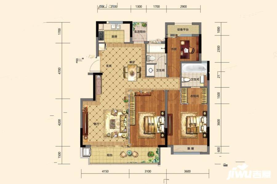 拓基江山郡3室2厅2卫116㎡户型图