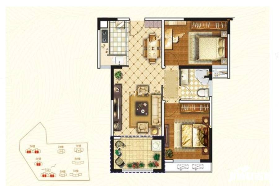 银湖福安家园2室2厅1卫80.3㎡户型图