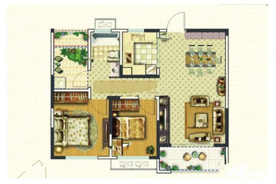 银湖福安家园2室2厅1卫88.5㎡户型图