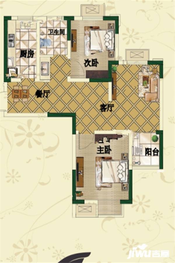 铜冠世纪新城2室2厅1卫71.3㎡户型图