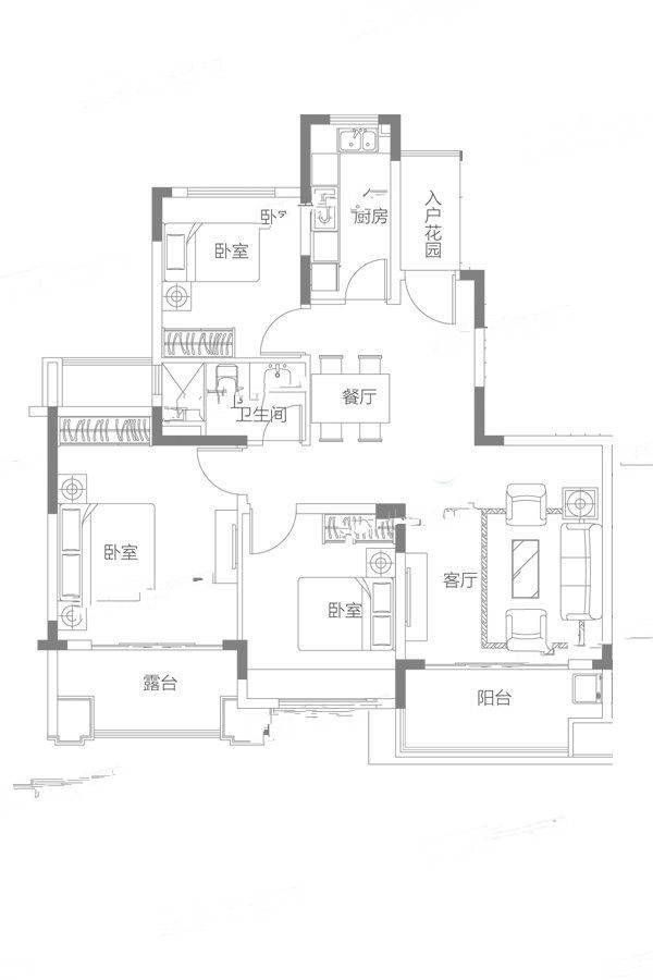 扬中恒大养生谷3室2厅1卫113㎡户型图