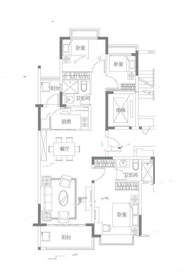 扬中恒大养生谷3室2厅2卫123㎡户型图