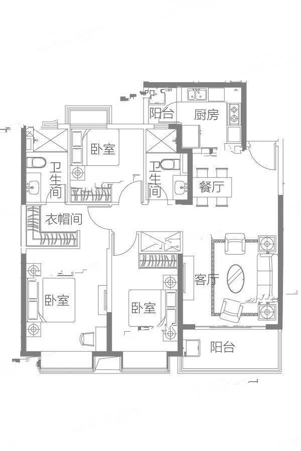 扬中恒大养生谷3室2厅2卫130㎡户型图