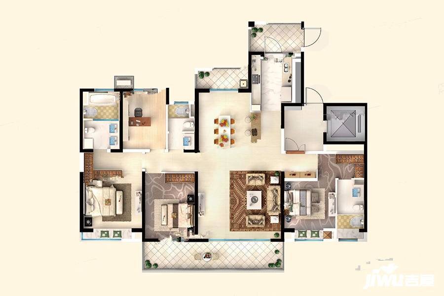 倚山雅筑4室2厅3卫203㎡户型图