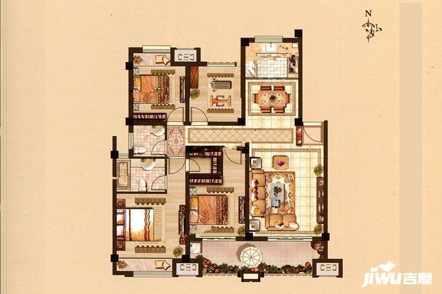 光明南郡褐石洋楼4室2厅2卫121㎡户型图