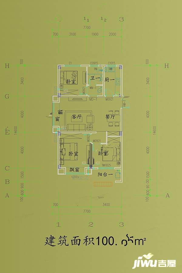 阜城别院3室2厅1卫100.7㎡户型图