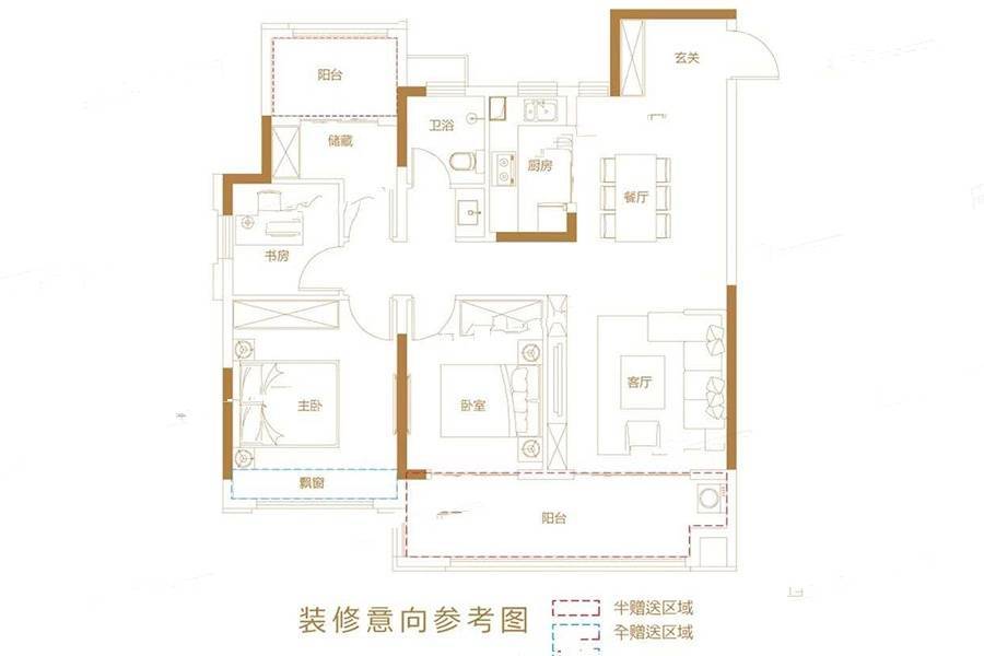 国建公园里3室2厅1卫115㎡户型图