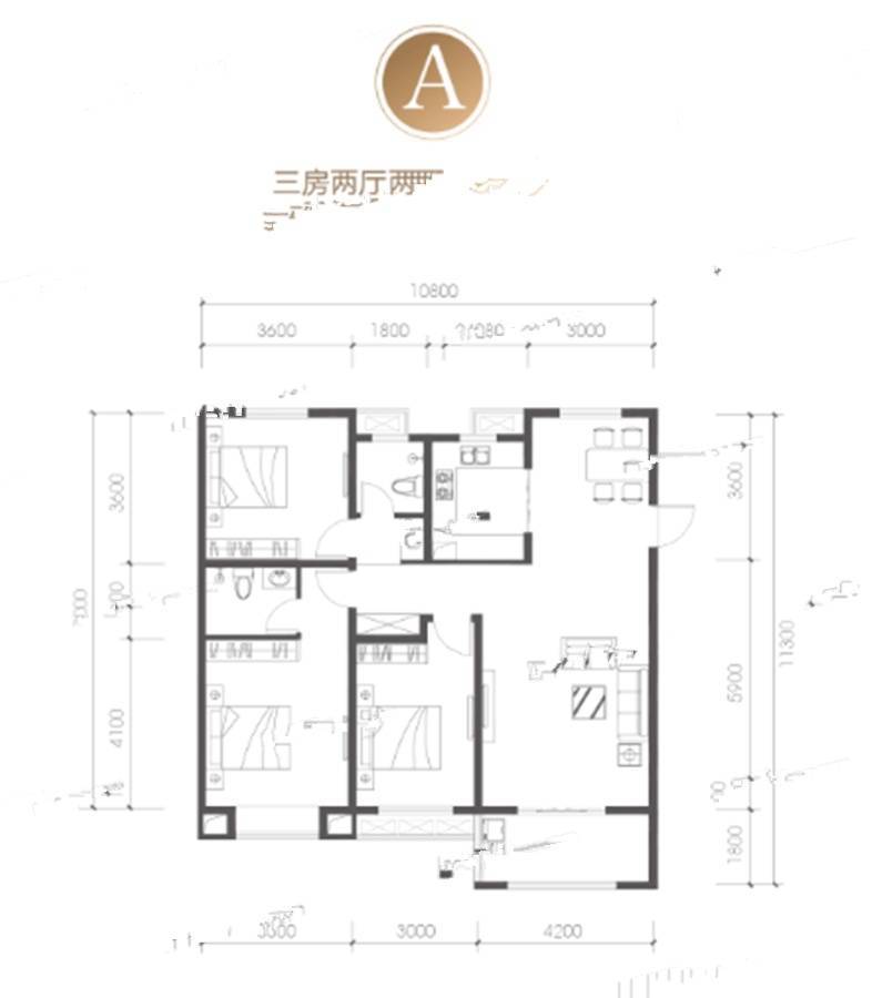 荣信绿景公馆3室2厅2卫125㎡户型图