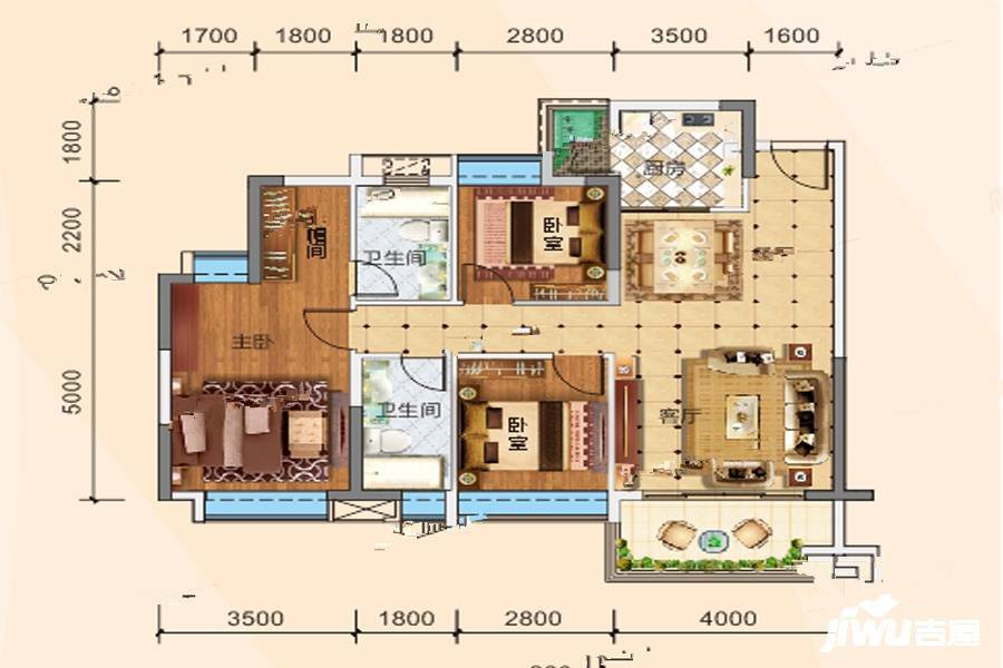 浩丰海棠湾3室2厅2卫112.8㎡户型图