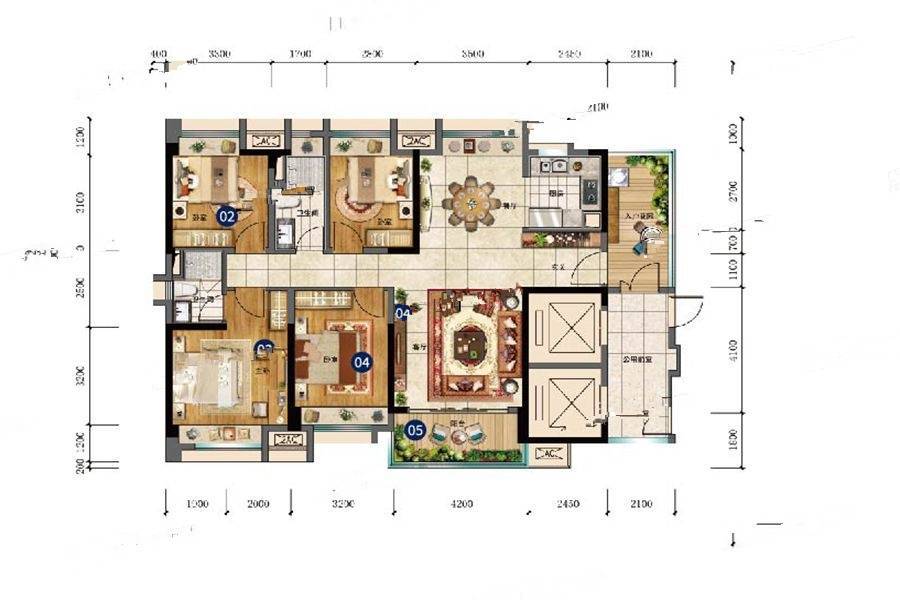 保利中央公园4室5厅2卫141.6㎡户型图