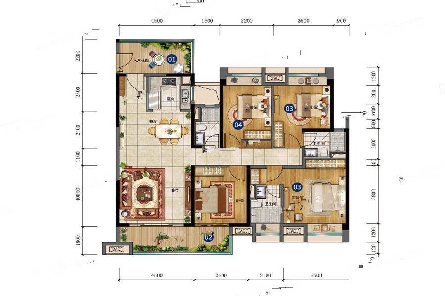 保利中央公园4室2厅3卫165.5㎡户型图