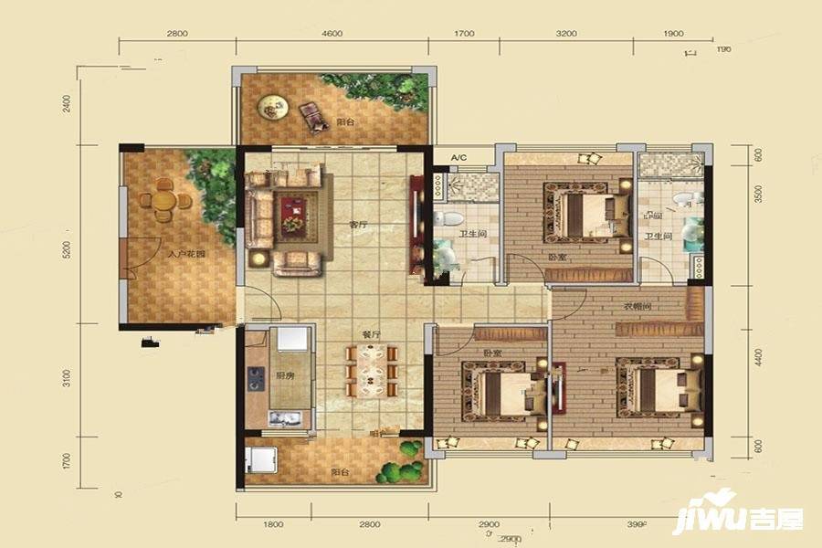 天宇城邦3室2厅2卫126.8㎡户型图