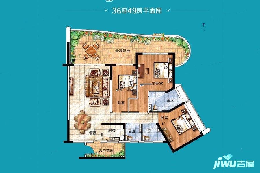 敏捷黄金海岸3室1厅3卫169㎡户型图