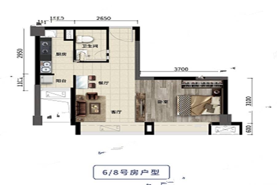 文华新天地广场1室1厅1卫42.2㎡户型图