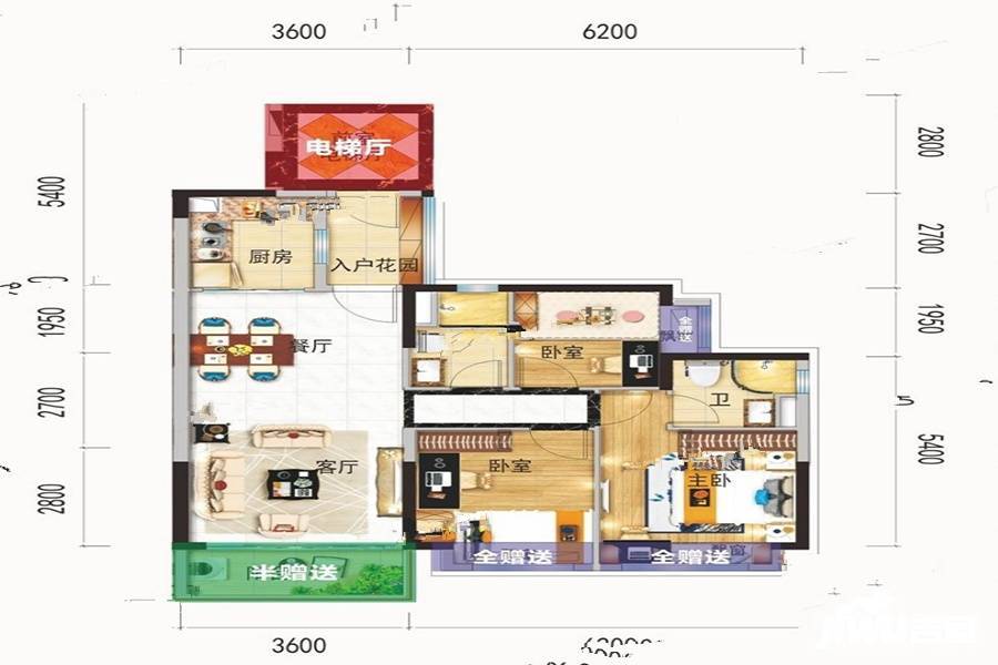 阳江碧桂园智慧家3室2厅2卫103㎡户型图