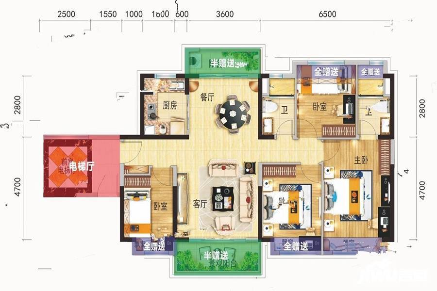 阳江碧桂园智慧家4室2厅2卫130㎡户型图