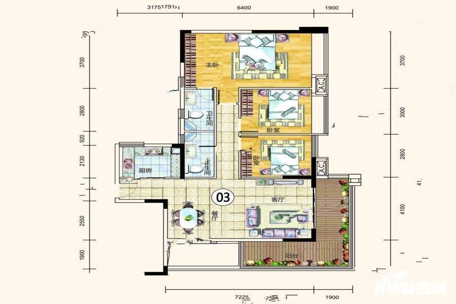 君怡花园3室2厅2卫135㎡户型图