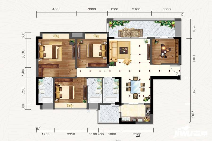 万山天悦4室2厅3卫136㎡户型图