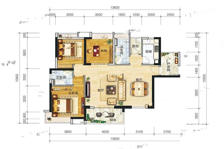 建华悦景台3室2厅2卫118.3㎡户型图