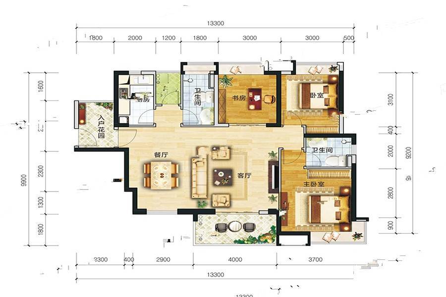 建华悦景台3室2厅2卫118.4㎡户型图