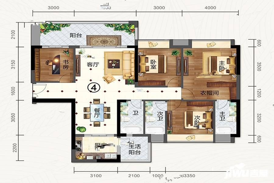 万山天悦4室2厅3卫139㎡户型图