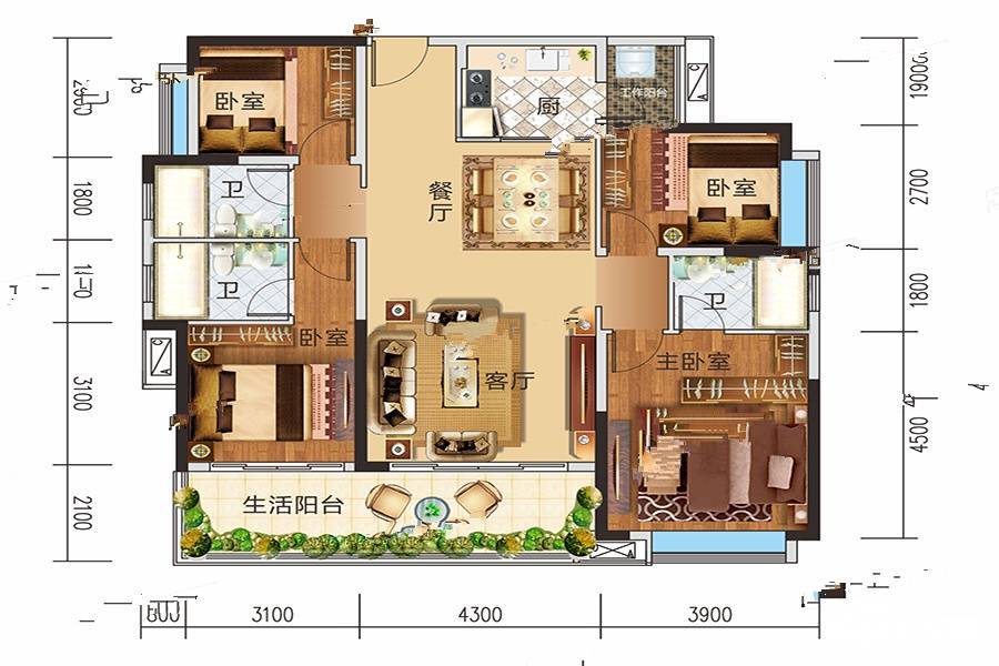 浩丰海棠湾4室2厅3卫139.2㎡户型图