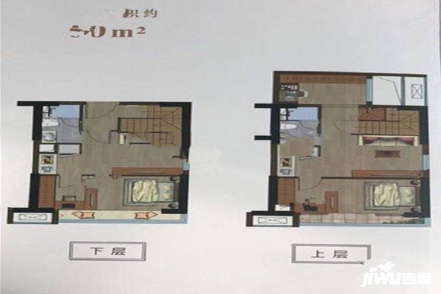 龙湖北宸星座2室2厅2卫50㎡户型图