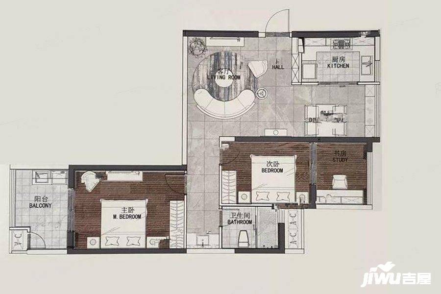 21世纪太阳城银座3室2厅1卫111.9㎡户型图