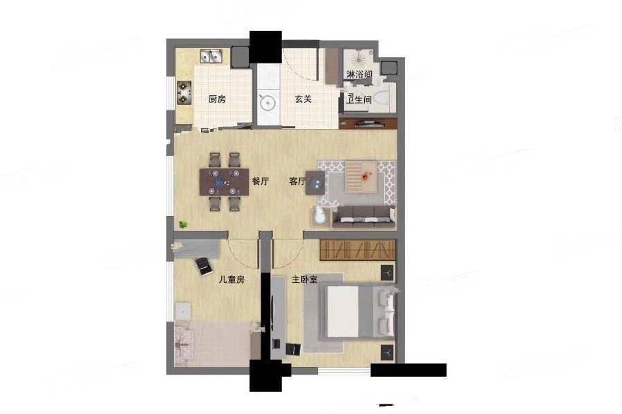 江畔国际2室1厅1卫73.6㎡户型图