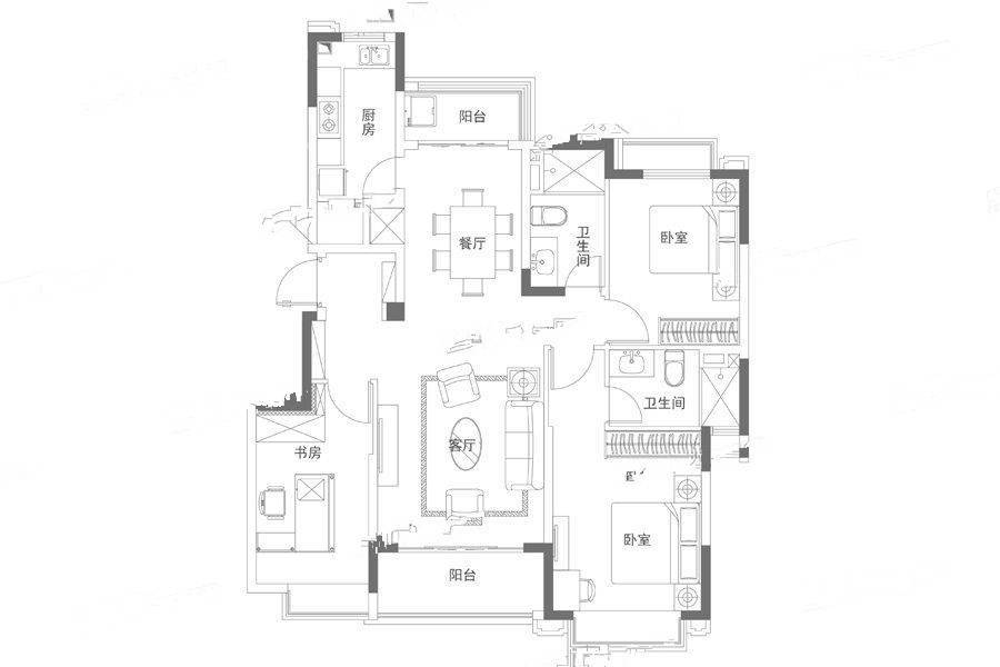 南京恒大养生谷3室2厅2卫122㎡户型图