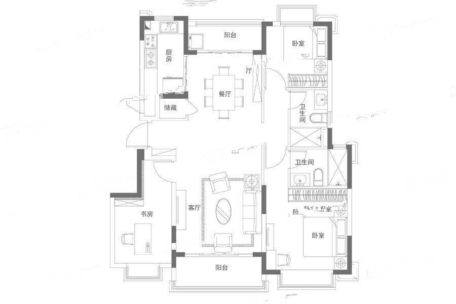 南京恒大养生谷3室2厅2卫121㎡户型图