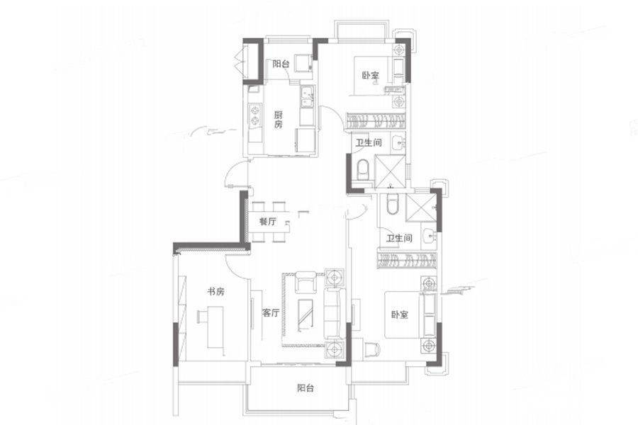 南京恒大养生谷3室2厅2卫120㎡户型图