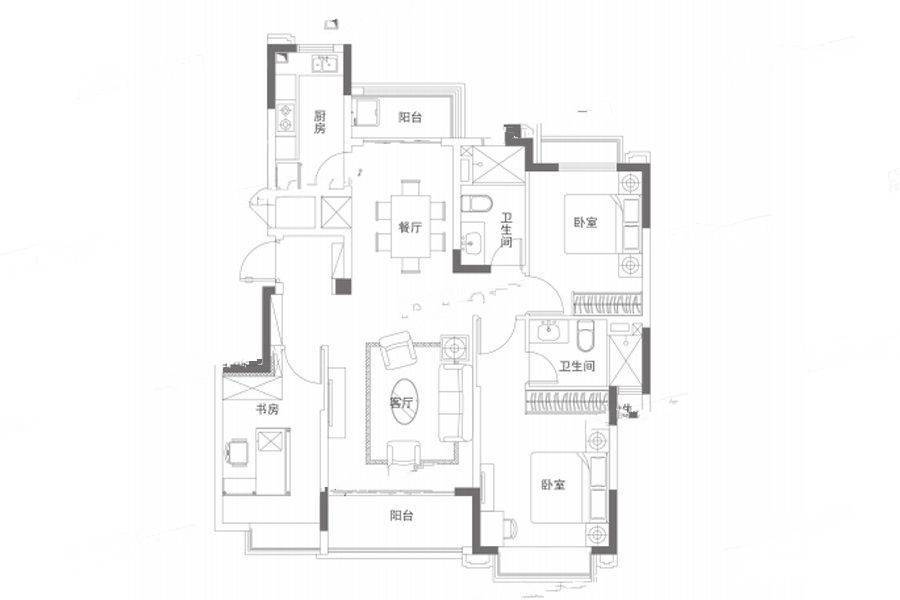 南京恒大养生谷3室2厅2卫122㎡户型图