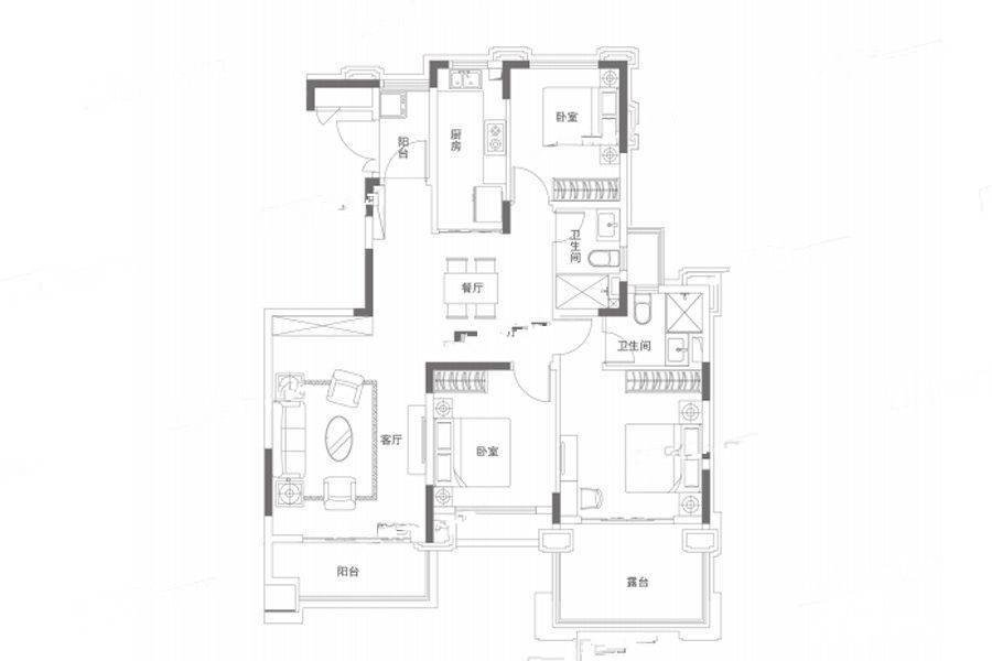 南京恒大养生谷3室2厅2卫128㎡户型图