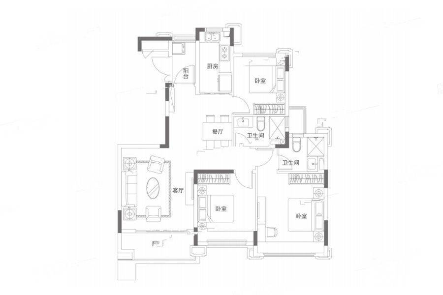 南京恒大养生谷3室2厅2卫119㎡户型图