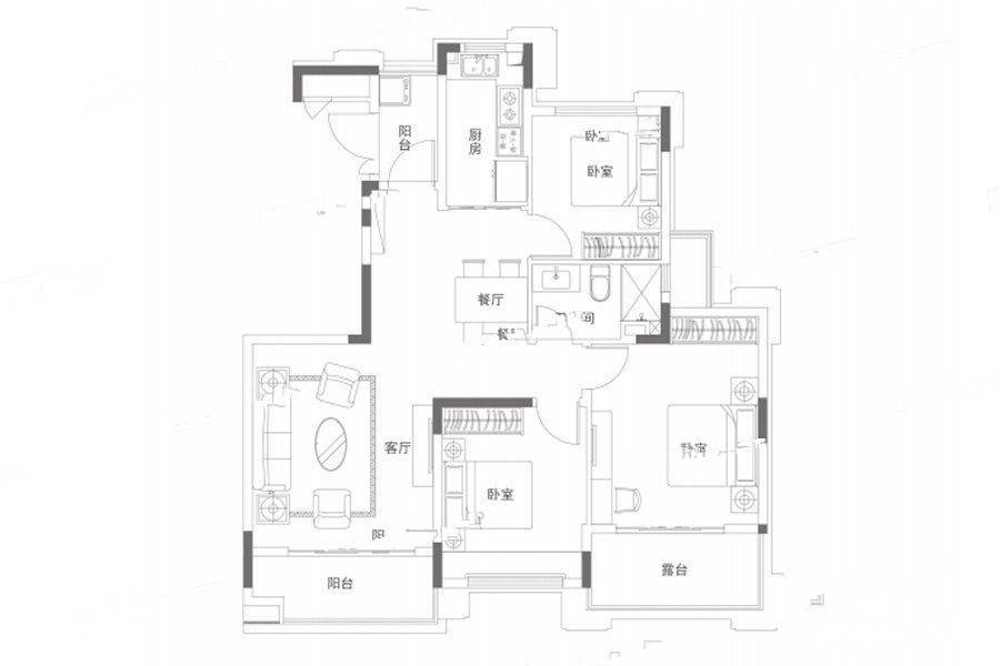 南京恒大养生谷3室2厅1卫113㎡户型图