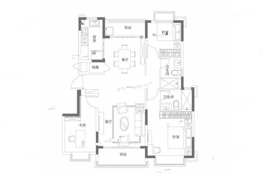 南京恒大养生谷3室2厅2卫122㎡户型图