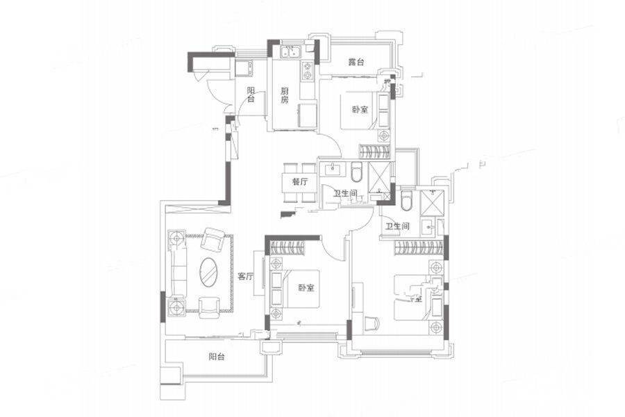 南京恒大养生谷3室2厅2卫118㎡户型图