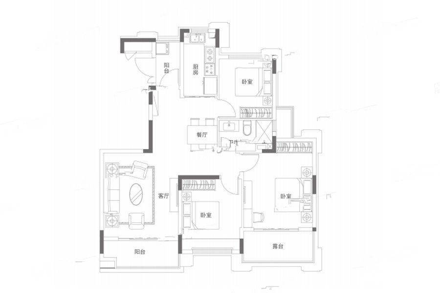 南京恒大养生谷3室2厅1卫113㎡户型图