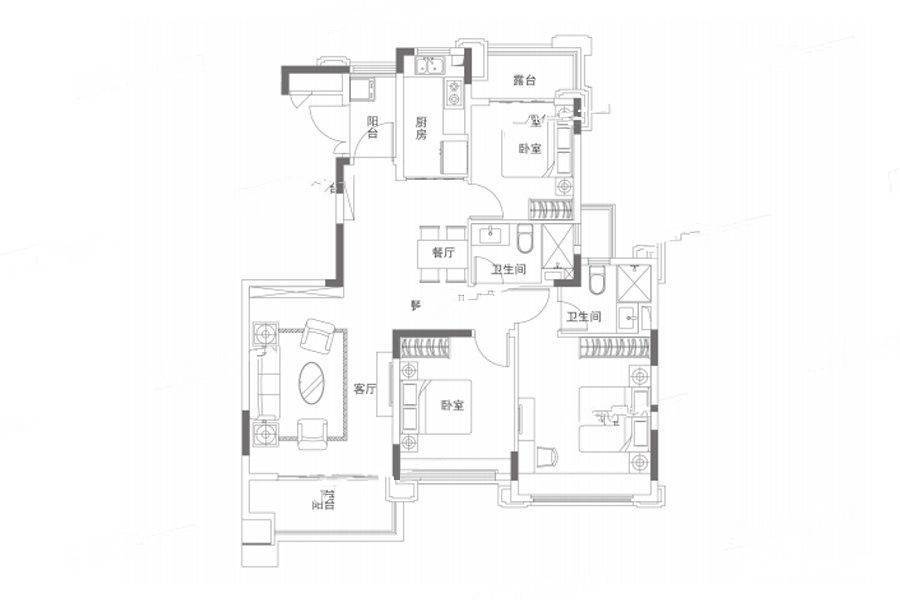 南京恒大养生谷3室2厅2卫119㎡户型图