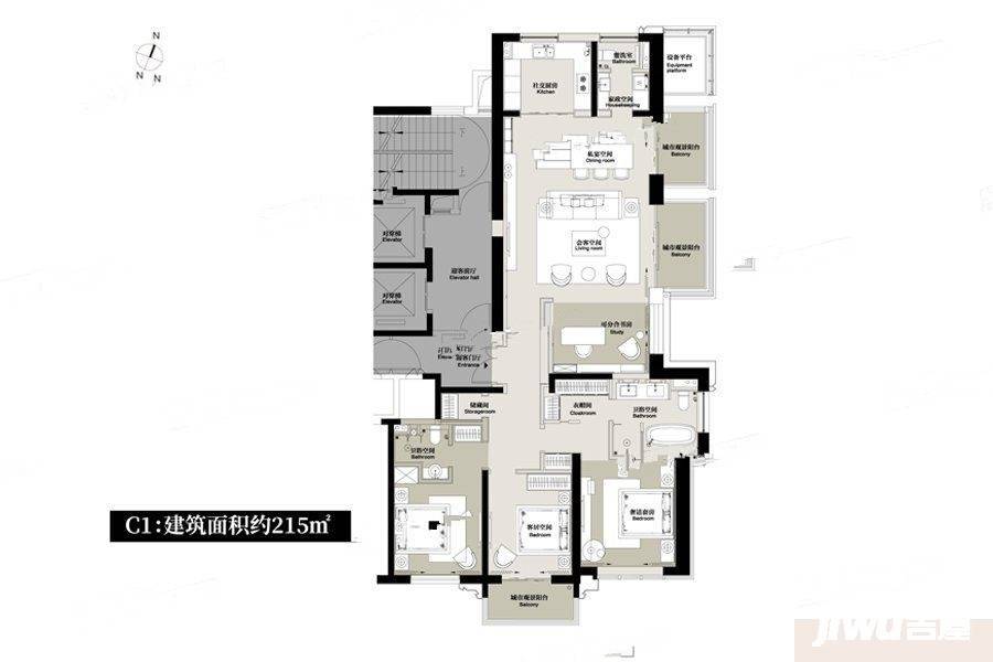 世茂天誉4室2厅2卫215㎡户型图