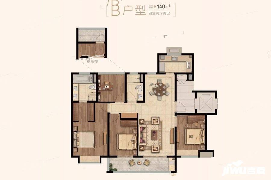 中海城南公馆（商铺）4室2厅2卫140㎡户型图