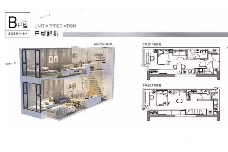 融信城市之窗2室2厅2卫48㎡户型图