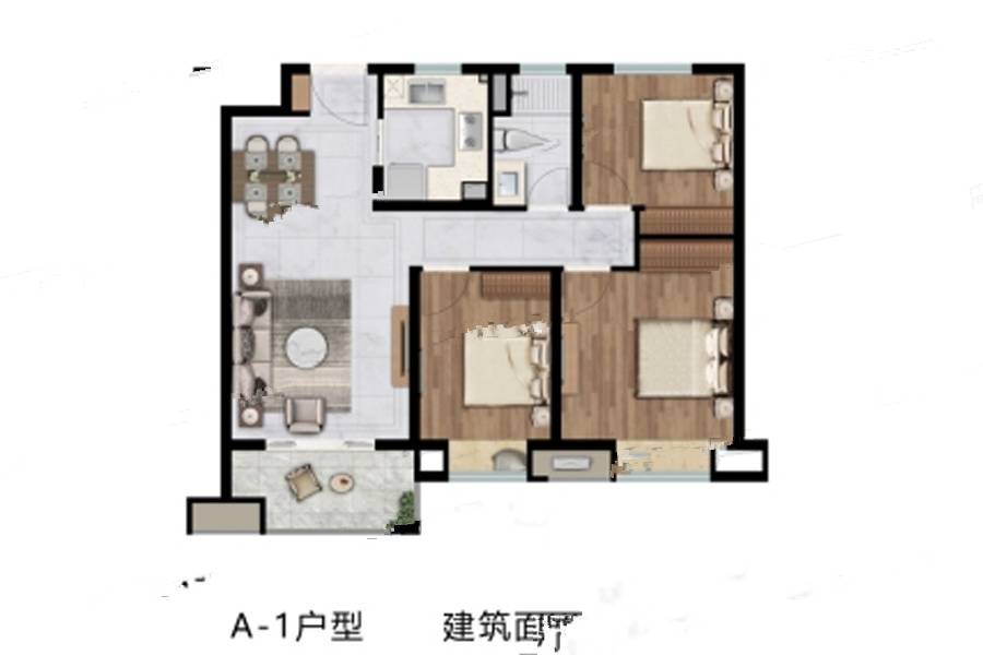 中海左岸澜庭3室2厅1卫97㎡户型图