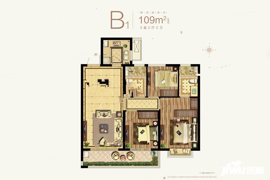 蓝光睿创新筑3室2厅2卫109㎡户型图