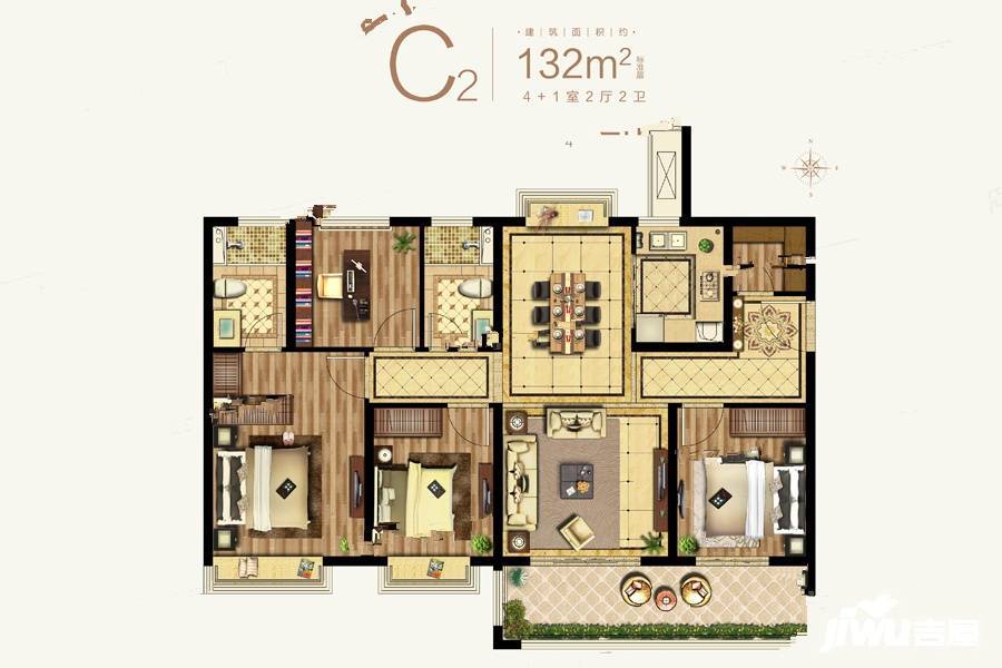 蓝光睿创新筑4室2厅2卫132㎡户型图