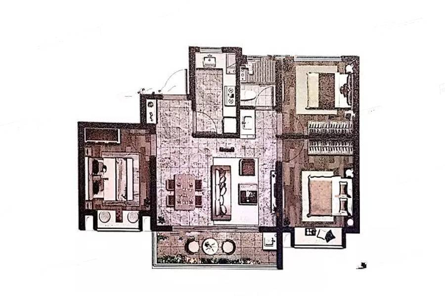 鱼嘴润府3室2厅1卫100㎡户型图